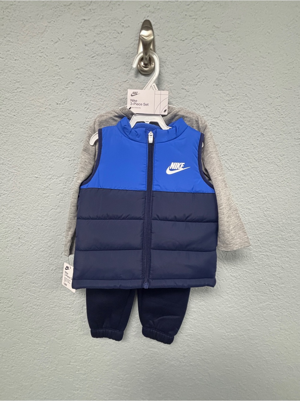 Nike Boys 18mo Blue and Navy 3-Piece Set - Vest, Top & Joggers, Bundle to Save!
